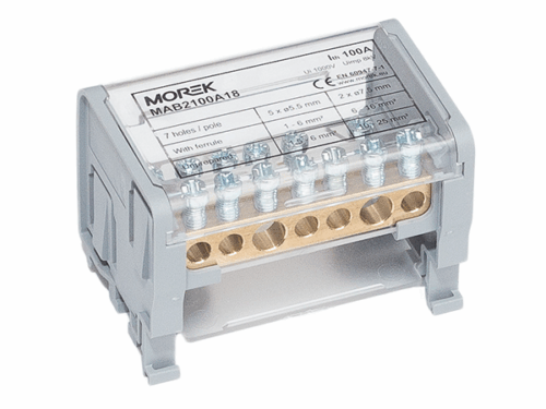 Répartiteur multipolaire Morek - Moblock 2P 100A-7 | REF MORMAB2100A18